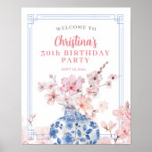 Chinoiserie Pink Cherry Blossom Welkomstbord Poster (Voorkant)