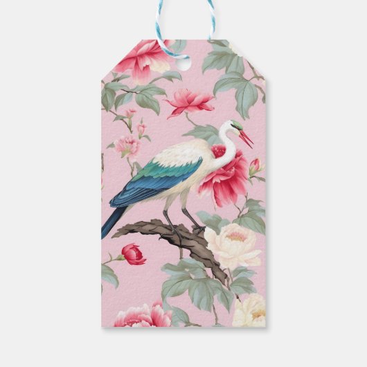 Chinoiserie Pink Floral Egret Cadeaulabel (Achterkant)