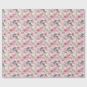 Chinoiserie Pink Floral Egret Cadeaupapier (Vlak)