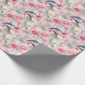 Chinoiserie Pink Floral Egret Cadeaupapier (Hoek)
