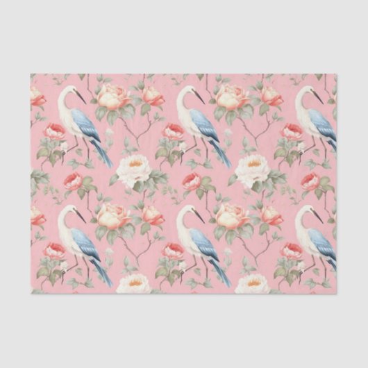 Chinoiserie Pink Floral Egret Tissuepapier (Voorkant)