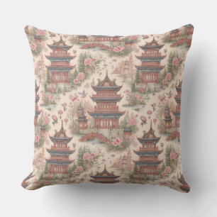 Chinoiserie Pink Pagoda Waterverf Kussen