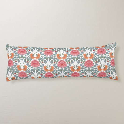 Chinoiserie | Pink Peonies Floral Pattern Lichaamskussen (Achterkant)