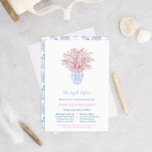 Chinoiserie Pink Wedding Rehearsal Welkom Dinner Kaart