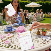 Chinoiserie Pink Willow Bridal Shower Bingo game Kaart