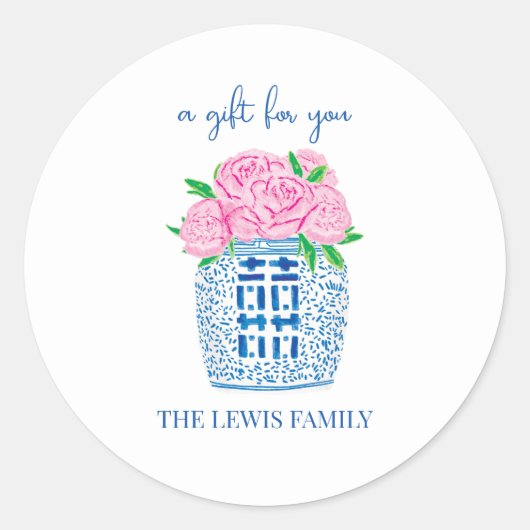 Chinoiserie Pioen Cadeausticker Ronde Sticker (Voorkant)