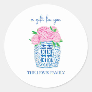 Chinoiserie Pioen Cadeausticker Ronde Sticker