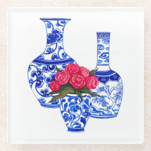 Chinoiserie Porseleinen Vazen Glazen Onderzetter