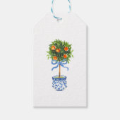 Chinoiserie Pottery Oranje Topiary Tree Blue Cadeaulabel (Voorkant)