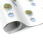 Chinoiserie Pottery Oranje Topiary Tree Blue Gift Cadeaupapier (Rol Hoek)