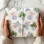 Chinoiserie Preppy Bow Christmas Wrapping Paper Cadeaupapier<br><div class="desc">Chinoiserie Preppy Bow Christmas Wrapping Paper</div>