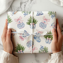 Chinoiserie Preppy Bow Christmas Wrapping Paper