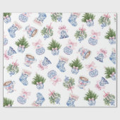 Chinoiserie Preppy Bow Christmas Wrapping Paper Cadeaupapier (Vlak)