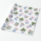 Chinoiserie Preppy Bow Christmas Wrapping Paper Cadeaupapier (Uitgerold)