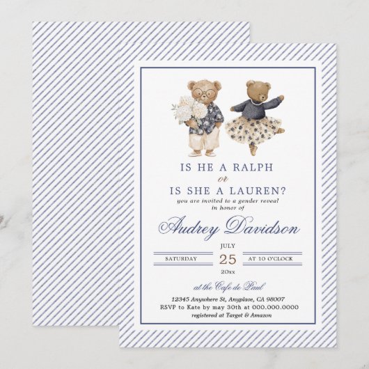 Chinoiserie Preppy Ralph Polo Bear Gender Reveal  Kaart (Voorkant / Achterkant)