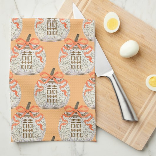 Chinoiserie Pumpkin Tea Towel Theedoek (Quarter Fold)