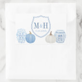 Chinoiserie Pumpkins Blue & White Wedding Logo Rechthoekige Sticker (Tas)