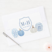 Chinoiserie Pumpkins Blue & White Wedding Logo Rechthoekige Sticker (Envelop)