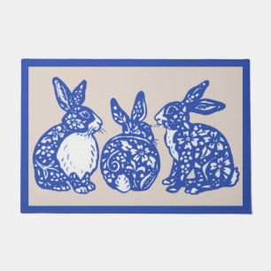 Chinoiserie Rabbit Blue White Bunny Dedham Delft Deurmat