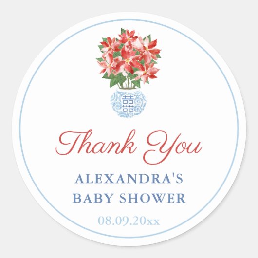 Chinoiserie Red Blue Feestdagen Vrijgezellenfeest  Ronde Sticker (Voorkant)