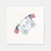 Chinoiserie Red White Blue Monogram Weddenschap Pa Servet (Voorkant)