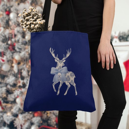 Chinoiserie Reindeer Navy Kerstmis Tote Bag