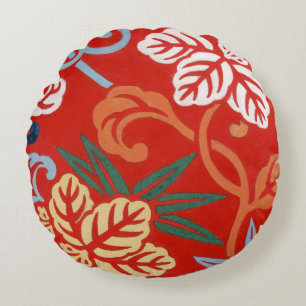 Chinoiserie Rode Hawaïaanse Bloemen Japanse Kimono Rond Kussen