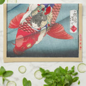 Chinoiserie Rode Koi Karper & Heldhaftige Jongen P Theedoek (Gevouwen)
