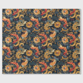 Chinoiserie rood geel blauw patroon cadeaupapier (Vlak)