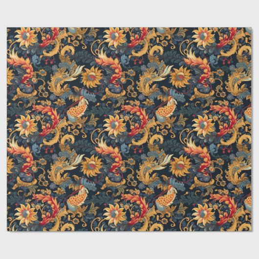 Chinoiserie rood geel blauw patroon cadeaupapier (Vlak)