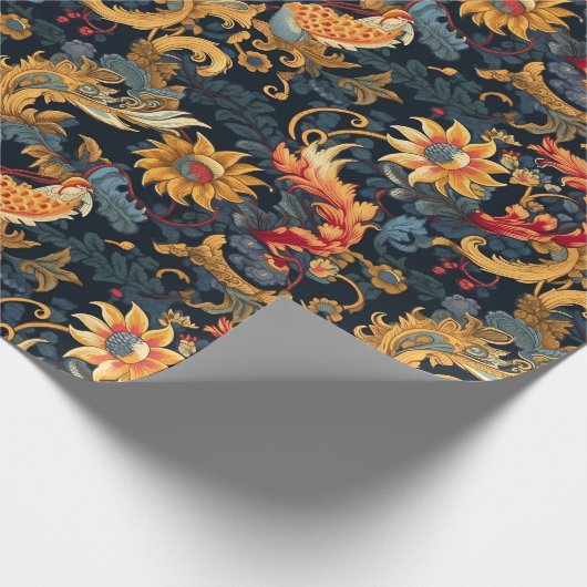 Chinoiserie rood geel blauw patroon cadeaupapier (Hoek)
