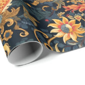 Chinoiserie rood geel blauw patroon cadeaupapier (Rol Hoek)