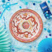 Chinoiserie Rood Goud Imperiale Draak Nep China Papieren Bordje (Feest)