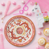 Chinoiserie Rood Goud Imperiale Draak Nep China Papieren Bordje (Feest)