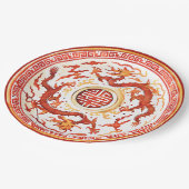 Chinoiserie Rood Goud Keizerlijke Draak Faux China Papieren Bordje (Gekanteld)