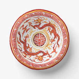 Chinoiserie Rood Goud Keizerlijke Draak Faux China Papieren Kommen