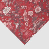 Chinoiserie Rood Roze Bloemen Schilderij Decoupage Tissuepapier (Detail)