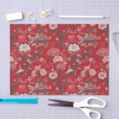 Chinoiserie Rood Roze Bloemen Schilderij Decoupage Tissuepapier (Craft)