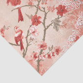 Chinoiserie Rood Vogel Aziatisch Roze Bloemen Deco Tissuepapier (Detail)