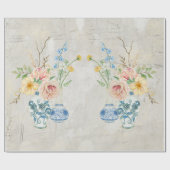 Chinoiserie Roos Peony Floral Blue White Vases Cadeaupapier (Vlak)