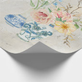 Chinoiserie Roos Peony Floral Blue White Vases Cadeaupapier (Hoek)