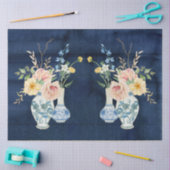 Chinoiserie Roos Peony Flowers Navy Blue Wood Tissuepapier (Craft)