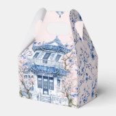 Chinoiserie Roze & Blauwe Pagode Bruids Thee Bedankdoosjes (Achterkant)
