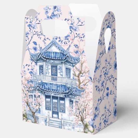 Chinoiserie Roze & Blauwe Pagode Bruids Thee Bedankdoosjes (Geopend)