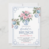 Chinoiserie Roze Bloemen Kerst Bruids Brunch Kaart (Voorkant)