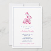 Chinoiserie Roze Bunny Baby Meisje Douche Kaart (Voorkant)