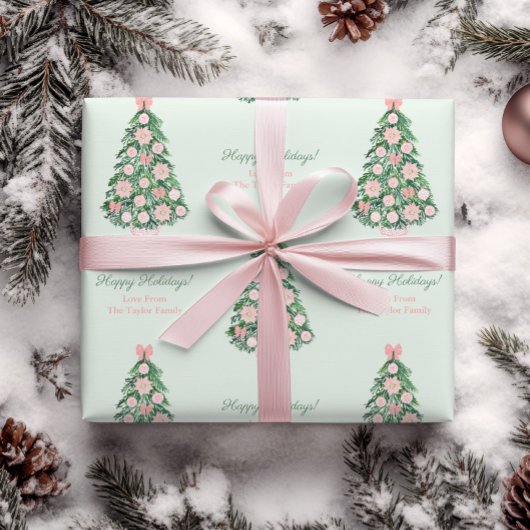 Chinoiserie Roze Groene Kerst Familienaam Cadeaupapier