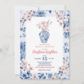 Chinoiserie Roze Kersenbloesem Bruidsdouche Kaart (Voorkant)
