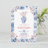 Chinoiserie Roze Kersenbloesem Bruidsdouche Kaart (Staand voorkant)