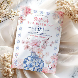 Chinoiserie roze kersenbloesem verjaardagsfeest kaart